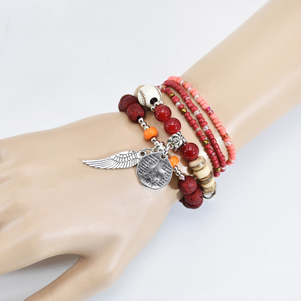 B-1096 5Pcs/Set Bohemian Acrylic Beads Wings Tassel Statement Bracelets for Women Ethnic Party Jewelry