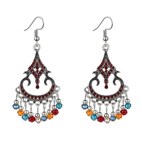 E-6037 Fashion Vintage Bohemian Ethnic Dangle Earrings for Women Colorful Rhinestone Tassel Gypsy Earrings