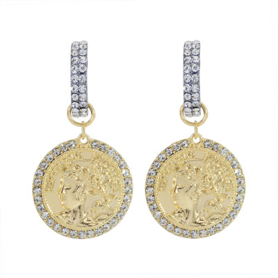 E-6040 New Ins Gold Silver Alloy Portrait Relief Baroque Rhinestone Earrings for Women Lady Wedding Party Jewelry