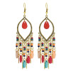 E-6041 Bohemian Beaded Tassel Dangle Earrings for Women Colorful Rhinestone Tassel Drop Earrings