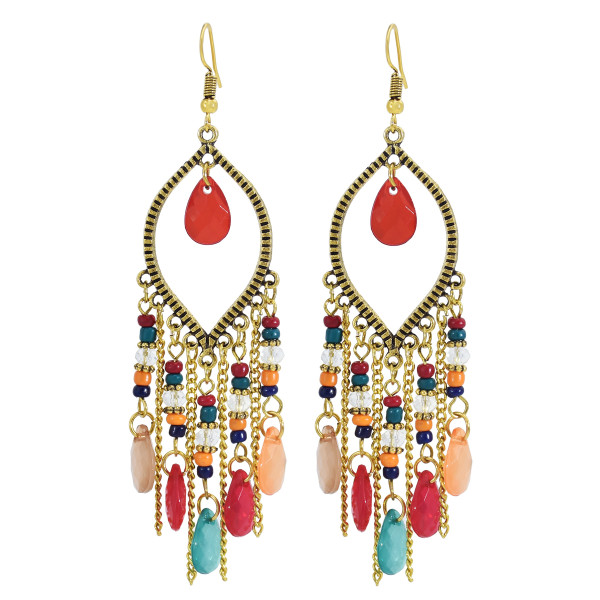 E-6041 Bohemian Beaded Tassel Dangle Earrings for Women Colorful Rhinestone Tassel Drop Earrings