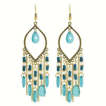 E-6041 Bohemian Beaded Tassel Dangle Earrings for Women Colorful Rhinestone Tassel Drop Earrings