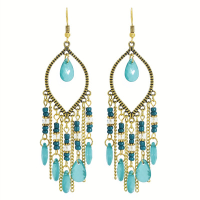E-6041 Bohemian Beaded Tassel Dangle Earrings for Women Colorful Rhinestone Tassel Drop Earrings