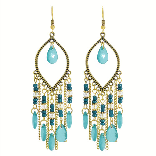 E-6041 Bohemian Beaded Tassel Dangle Earrings for Women Colorful Rhinestone Tassel Drop Earrings