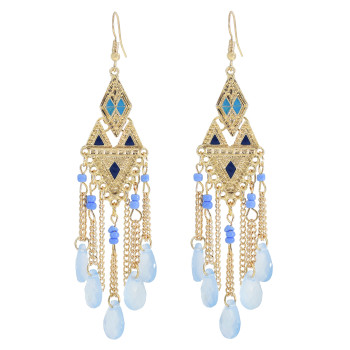 E-6043 Vintage Gold Tassel Dangle Earrings for Women Colorful Beads Rhinestone Boho Tassel Drop Earrings
