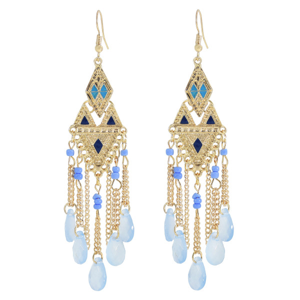 E-6043 Vintage Gold Tassel Dangle Earrings for Women Colorful Beads Rhinestone Boho Tassel Drop Earrings