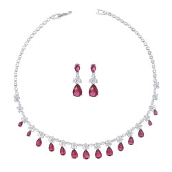 N-7471 Luxury White Gold Plated Red Zircon Necklaces Earring Sets Bridal Wedding Party Jewelry Sets