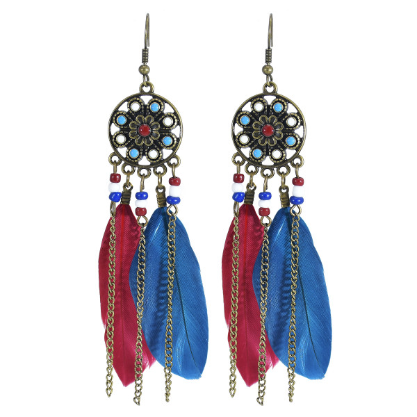 E-6047 Ethnic Bohemian Feather Drop Earrings for Women Resin Beads Long Tassel Earring Party Jewelry Gift