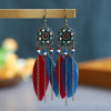 E-6047 Ethnic Bohemian Feather Drop Earrings for Women Resin Beads Long Tassel Earring Party Jewelry Gift