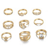 R-1521 2 Styles Boho Fashion Finger Rings Set Hollow Out Heart Snake Shape Rings Fashion Jewelry for Women