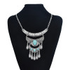 N-7473 Vintage Silver Metal Geometric Turquoise Red Blue Black Stone Pendant Necklaces for Women Bohemian Party Jewelry Gift