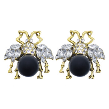 E-6057 Personalized Women Simple Gold Plating Bee Stud Earring Micro Pave Cubic Zirconia CZ Bee Stud Earring