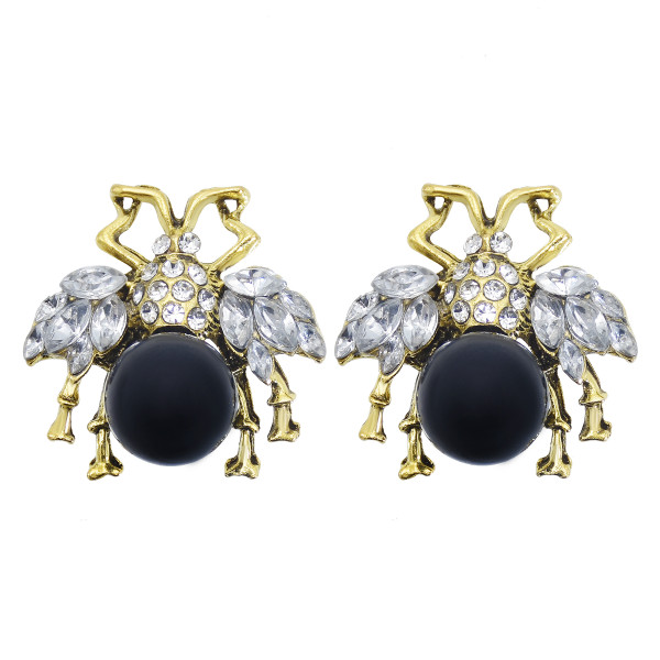 E-6057 Personalized Women Simple Gold Plating Bee Stud Earring Micro Pave Cubic Zirconia CZ Bee Stud Earring