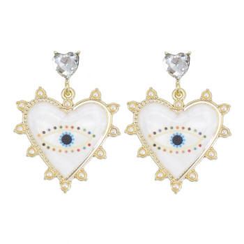 E-6060 Fashion Evil Eye Heart Dangle Earrings for Women Girls Colorful Rhinestone Imitation Pearls Stud Earrings