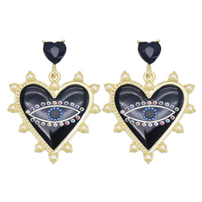 E-6060 Fashion Evil Eye Heart Dangle Earrings for Women Girls Colorful Rhinestone Imitation Pearls Stud Earrings