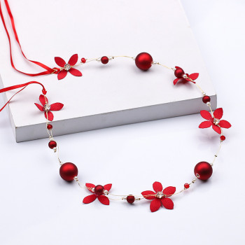 F-0862 Fashion hot sale red pearl flower headband earrings set toast dress headdress bridal jewelry