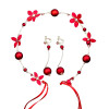 F-0862 Fashion hot sale red pearl flower headband earrings set toast dress headdress bridal jewelry
