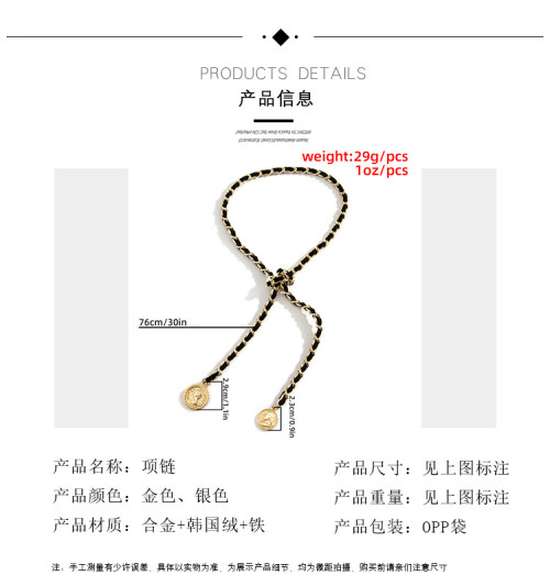 N-7476 Punk Twisted Velvet Long Chain Choker Necklace Women Coins Pendant Necklaces Summer Party Jewelry