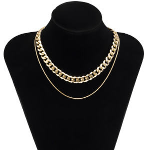 N-7477 Personalized Double Necklace Sports and Leisure Style Clavicle Chain Metal Thick Necklace Simple Short Chain