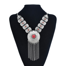 N-7482 Bohemian Gems Hollow Tassel Necklace Fashion Atmosphere Inlaid Ethnic Party Jewelry
