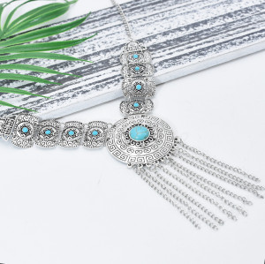 N-7482 Bohemian Gems Hollow Tassel Necklace Fashion Atmosphere Inlaid Ethnic Party Jewelry