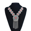 N-7483 Bohemian gemstone hollow tassel necklace fashion atmosphere inlaid with Indian ethnic jewelry
