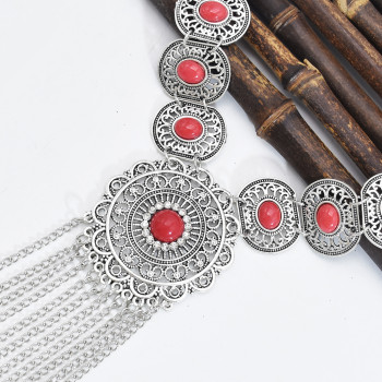 N-7483 Bohemian gemstone hollow tassel necklace fashion atmosphere inlaid with Indian ethnic jewelry