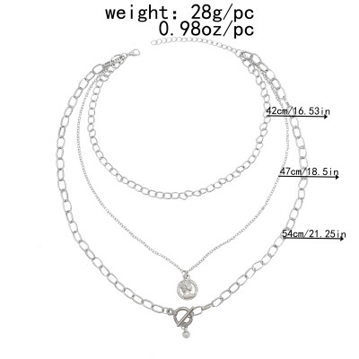 N-7486 Punk Silver Color Multilayers Long Chain Women Hip Hop Coin Bells Pendant Necklaces Party Jewelry