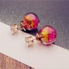 E-6072 Glass Ball Ear Stud Rhinestone Flower Double Face Stud Earrings for Girls