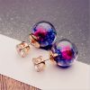 E-6072 Glass Ball Ear Stud Rhinestone Flower Double Face Stud Earrings for Girls