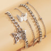 B-1104 4Pcs/Set Rhinestone Butterfly Metal Link Chain Anklets for Women Foot Bracelet Summer Beach Jewelry