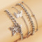 B-1104 4Pcs/Set Rhinestone Butterfly Metal Link Chain Anklets for Women Foot Bracelet Summer Beach Jewelry