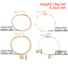 B-1104 4Pcs/Set Rhinestone Butterfly Metal Link Chain Anklets for Women Foot Bracelet Summer Beach Jewelry