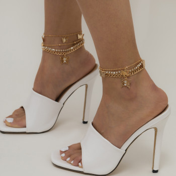 B-1104 4Pcs/Set Rhinestone Butterfly Metal Link Chain Anklets for Women Foot Bracelet Summer Beach Jewelry