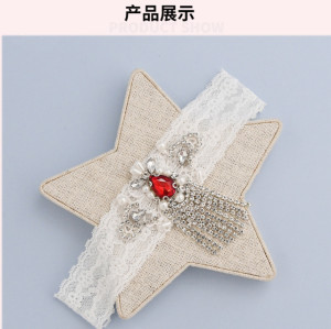 N-7500 New Design Ruby Crystal Bridal Garters Rhinestone White Lace Garters for Wedding Accessories