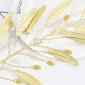 F-0865 Metal Products Pearl Gold Leaf Plastic Headdress Ladies Wedding Party Performance Jewelry Accessories