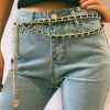 N-7509 Women Fashion Belly Belt Hip High Waist Gold Narrow Metal Chain Chunky Fringes Crystal Diamond Waist Chain Belt