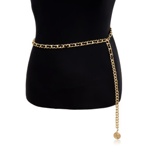 N-7509 Women Fashion Belly Belt Hip High Waist Gold Narrow Metal Chain Chunky Fringes Crystal Diamond Waist Chain Belt