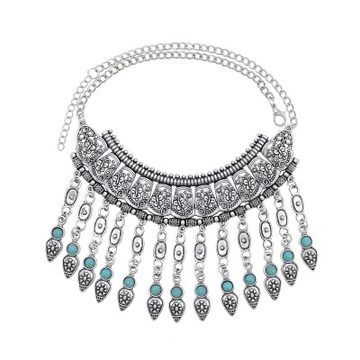 N-7513 Bohemian Ethnic Silver Vintage Necklace Gypsy Butterfly Sun God Pattern Vintage Jewelry