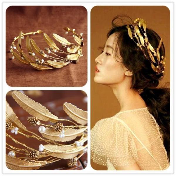 F-0865 Metal Products Pearl Gold Leaf Plastic Headdress Ladies Wedding Party Performance Jewelry Accessories