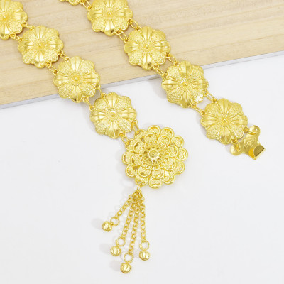 N-7514 Fashion Bohemian Gold Metal Belly Chains Carved Flower Bikini Dance Waist Chain Festival Body Jewelry