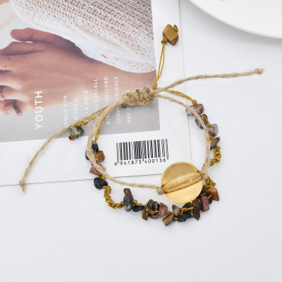 B-1105 2Pcs/set New Summer Rope Woven Handmade Acrylic Stone Bracelets for Women Bohemian Party Jewelry