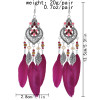 E-6077 Bohemian Metal Leaf Shape Feather Pendant Earrings Silver Metal Hollow Carved Fashion Earrings