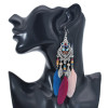 E-6077 Bohemian Metal Leaf Shape Feather Pendant Earrings Silver Metal Hollow Carved Fashion Earrings