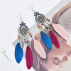 E-6077 Bohemian Metal Leaf Shape Feather Pendant Earrings Silver Metal Hollow Carved Fashion Earrings