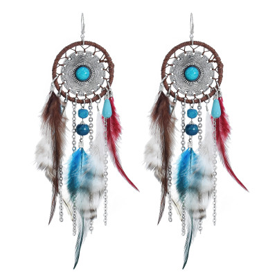 E-4470 Bohemia Statement Earring Feather Acrylic Stone Long Metal Tassel Handmade Resin Beaded Pendant Drop Dangle Earrings for Women Jewelry