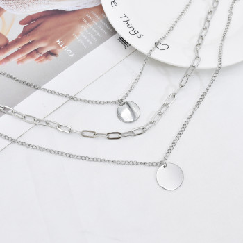 N-7520 Layered Gold Silver Link Choker Necklaces for Women Star Coin Pendant Necklace Link Chain