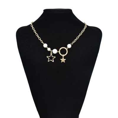 N-7521 4Styles Multilayers Pearl Star Geometric Gold Chain Necklaces for Women Bohemian Party Jewelry Gift