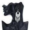 E-6083 Bohemian silver metal carved water drop shape tassel earrings ethnic silver jewelry accessories