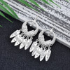 E-6083 Bohemian silver metal carved water drop shape tassel earrings ethnic silver jewelry accessories